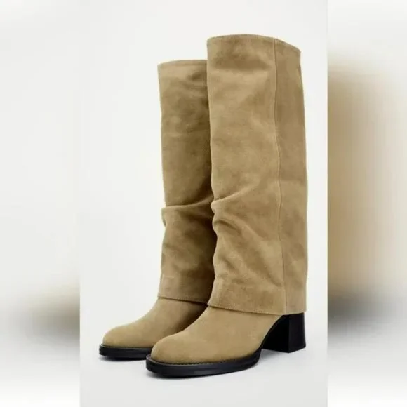 Zara | Shoes | Zara Block Heel Leather Gaiter Boots | Poshmark